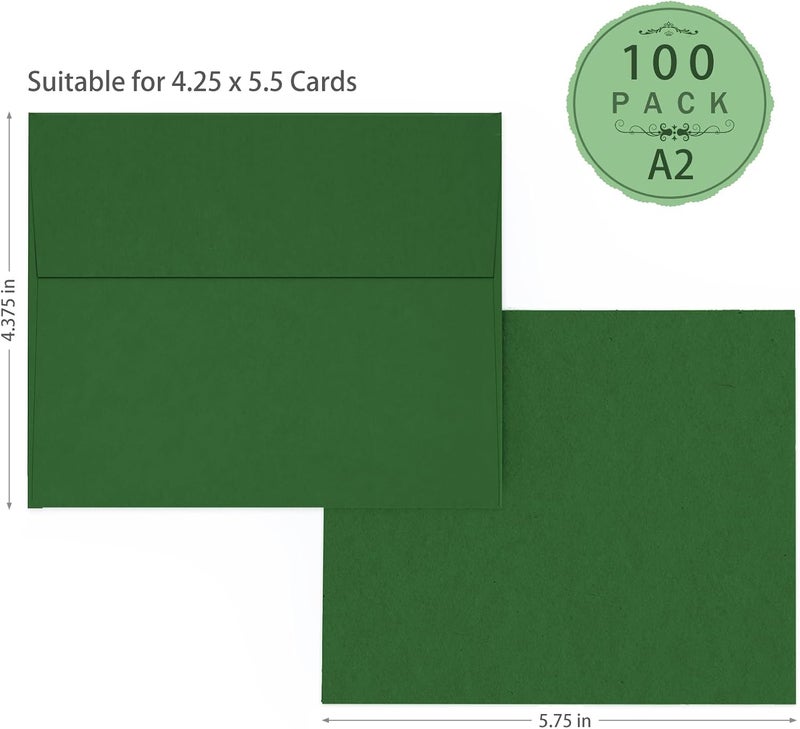 Goefun Dark Green Envelopes A2 100 Pack Self Seal, 120 GSM Printable Invitation Envelopes 4-3/8 x 5-3/4 for Card Making, Photos, Wedding Invitations, Graduation, Baby Shower, and Various Holidays - Image 3